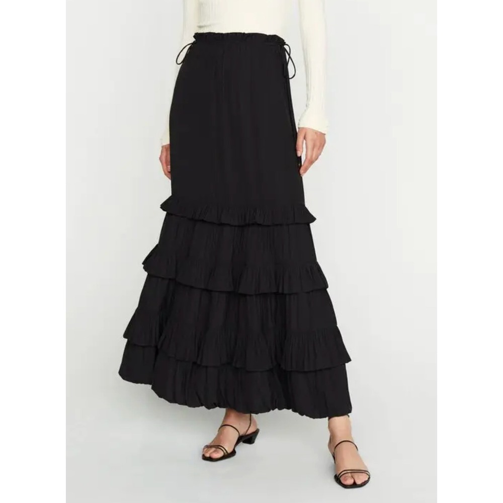 Marie Oliver Tiered Maxi Skirt Moira Large Black Ruffle Bubble Hem Boho